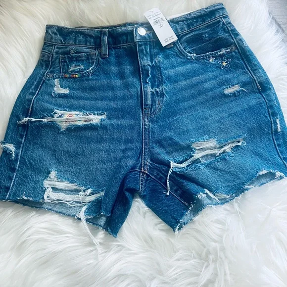 NWT American Eagle Highest Rise Sz 4 Baggy Embroidery Women’s Shorts - Picture 2 of 13